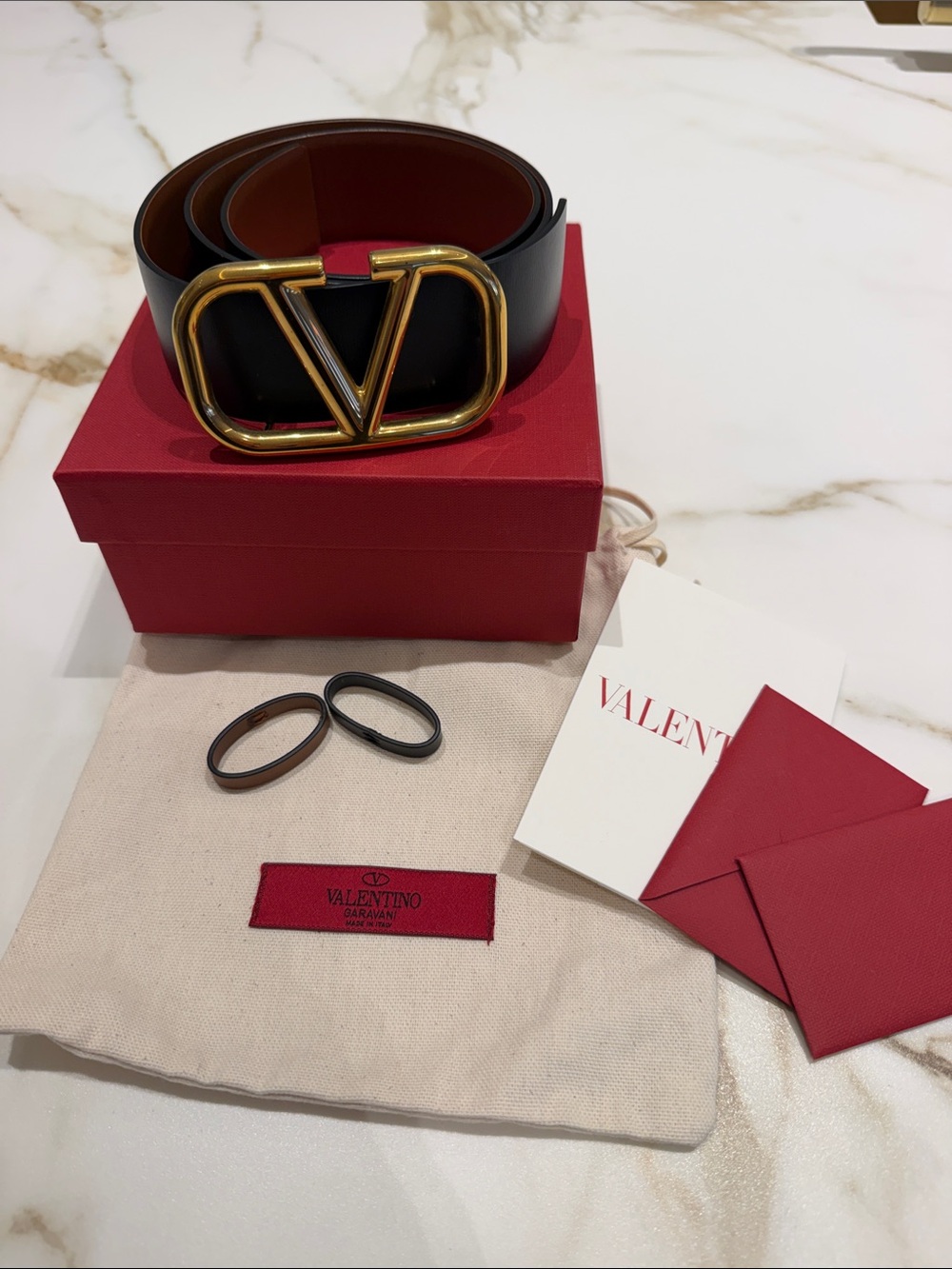 Valentino Black/brown Leather Belt with Gold V Buckle 75